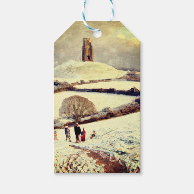 Wintry Glastonbury Tor Geschenkanhänger (Vorderseite)