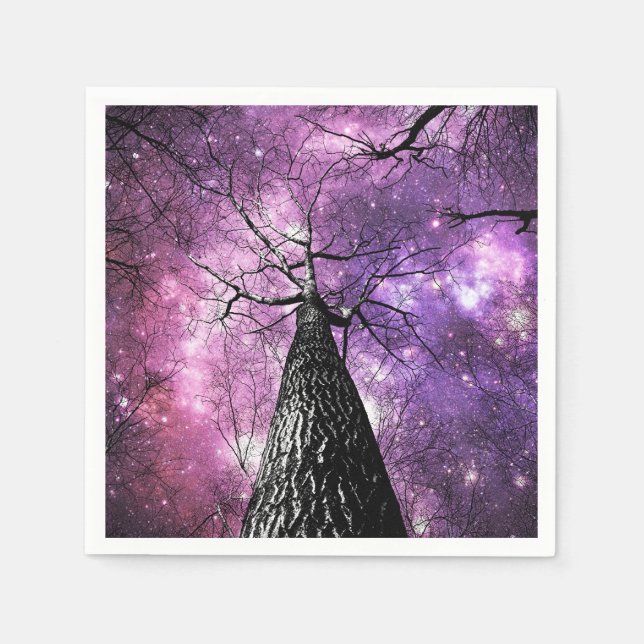 Wintry Trees Lila Pink Galaxy Skies Serviette (Vorderseite)