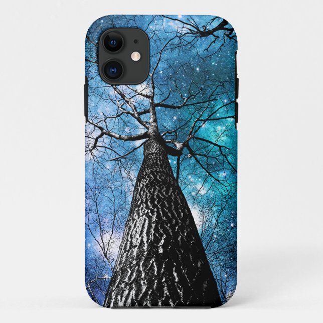 Wintry Trees Turquoise Aquamarin Galaxy Skies Case-Mate iPhone Hülle (Rückseite)