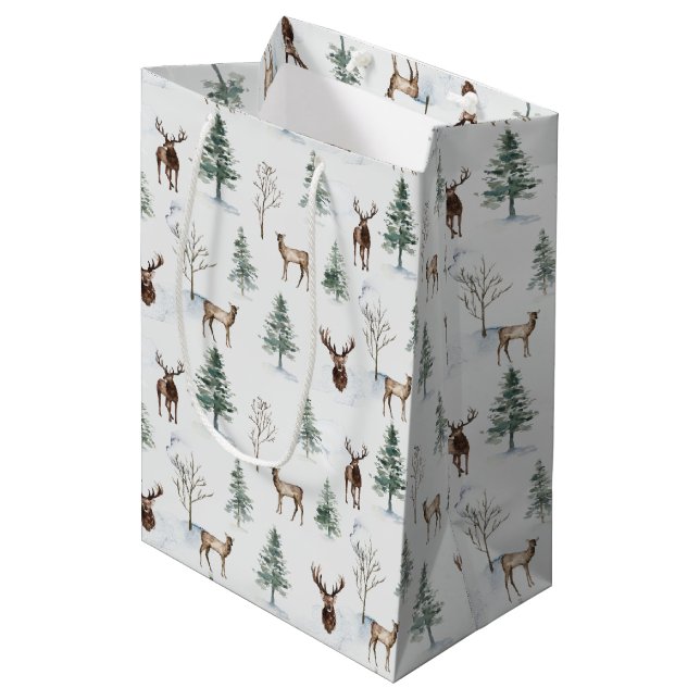 Wintry Wonderland 3 Christmas Holiday Gift Bag Mittlere Geschenktüte (Vorderseite Schrägansicht)