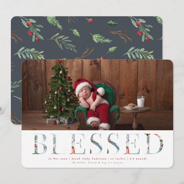 Wintry Wonderland Faire-part de naissance de vacan (Devant / Derrière)