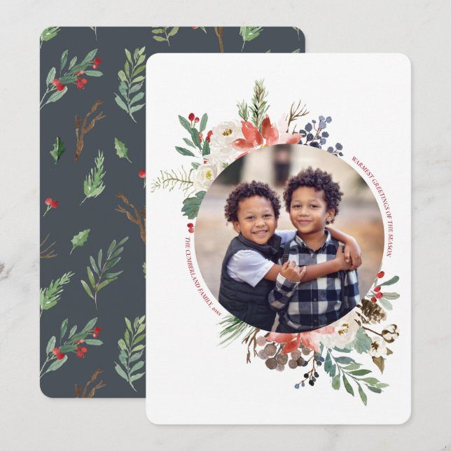 Wintry Wonderland Round Foto Holiday Flat Card Einladung (Vorne/Hinten)
