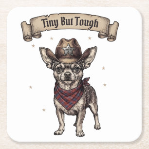 'Winzig aber tough' Chihuahua rockt einen Cowboy Rechteckiger Pappuntersetzer