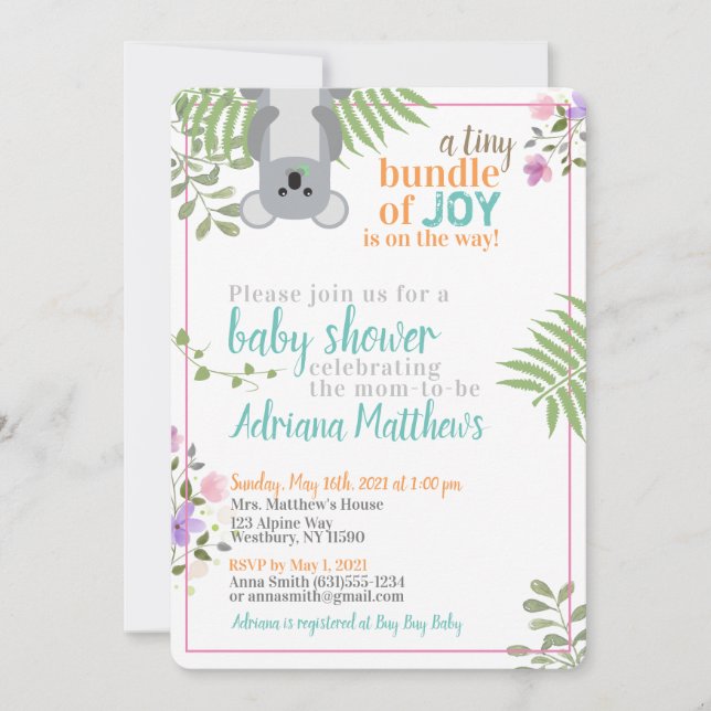 Winzige Blütendusche aus Joy Forest Floral Baby Einladung (Vorderseite)