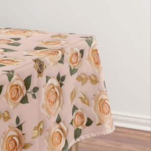 Winzige cremefarbene und goldene Rosen Tischdecke