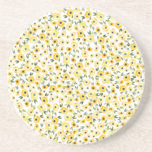 Winzige gelbe Blumen: Aquarell Nahtlos. Getränkeuntersetzer
