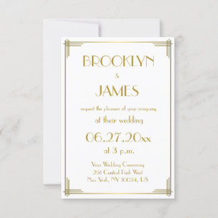 Winzige Great Gatsby Gold Art Deco Hochzeitseinlad Einladung