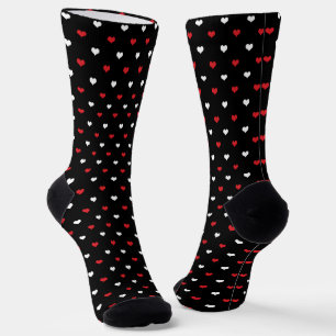 Winzige Herzen Rot und Weiß Schwarz Hintergrund Mu Socken