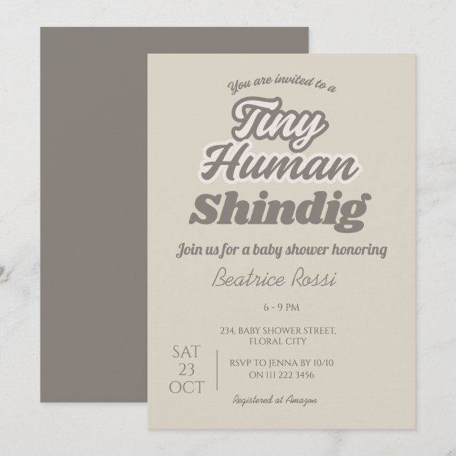 Winzige, neutrale Co-Ed Babydusche Einladung (Vorne/Hinten)