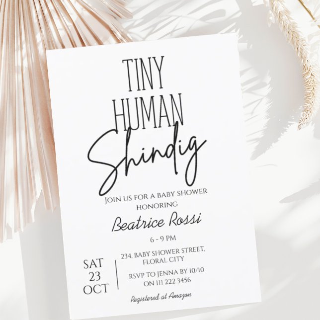 Winzige, neutrale, moderne Babydusche Einladung (Tiny Human Shindig Baby Shower Invitation)
