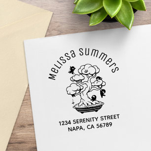 Winzige Ninjas in der Adresse des Bonsai-Baums Gummistempel