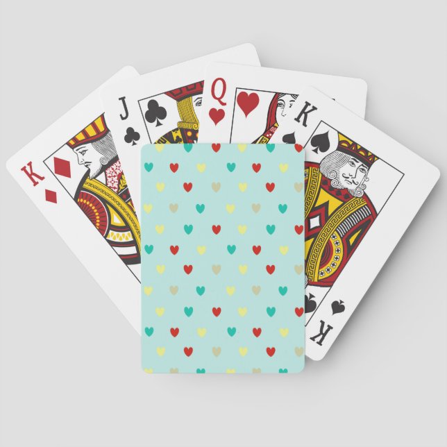 Winzige Polka-Herzen auf Meeresgrün Spielkarten (Rückseite)
