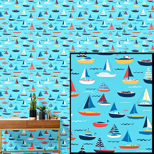 Winzige Segelboote im Meer, Nautical Aqua Blue Tapete