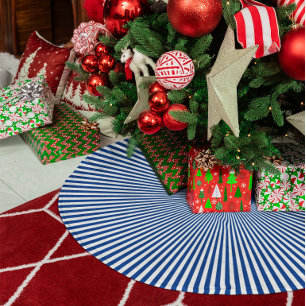 Winzige tiefblaue und weiße radiale Strahlen Polyester Weihnachtsbaumdecke