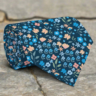 Winzige Wilde Blumen Blaue Navy Muster Hochzeit Krawatte