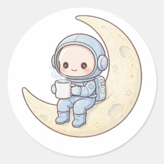 Winziges Astronaut Mond Kaffee Shirt Süßes Weltrau Runder Aufkleber
