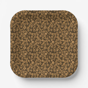 Winziges süßes Khaki-Braun-Schwarzes Blumenmuster Pappteller