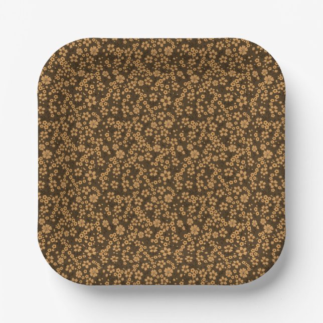 Winziges süßes Khaki-Braun-Schwarzes Blumenmuster Pappteller (Vorderseite)