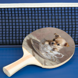 Winziges Vergnügen: Chihuahua-Welpe in einer Teeta Tischtennis Schläger
