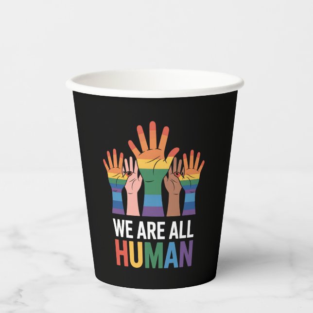 Wir alle sind der menschliche Rainbow LGBTQ-Stolz, Pappbecher (Vorderseite)