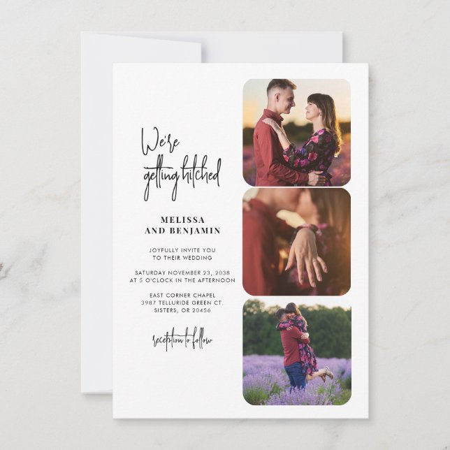 Wir bekommen heftige Foto Collage Hochzeit Einladung (Vorderseite)