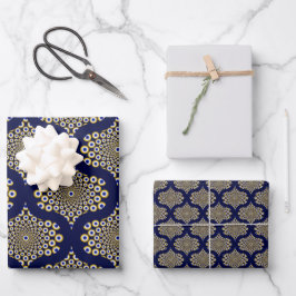Wir beobachten Sie Navy und Gold Retro Ogee Geschenkpapier Set