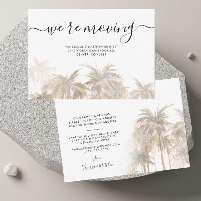 Wir bewegen Palm Trees Adressenänderung Mitteilungskarte (We Are Moving Palm Trees Address Change Note Card)