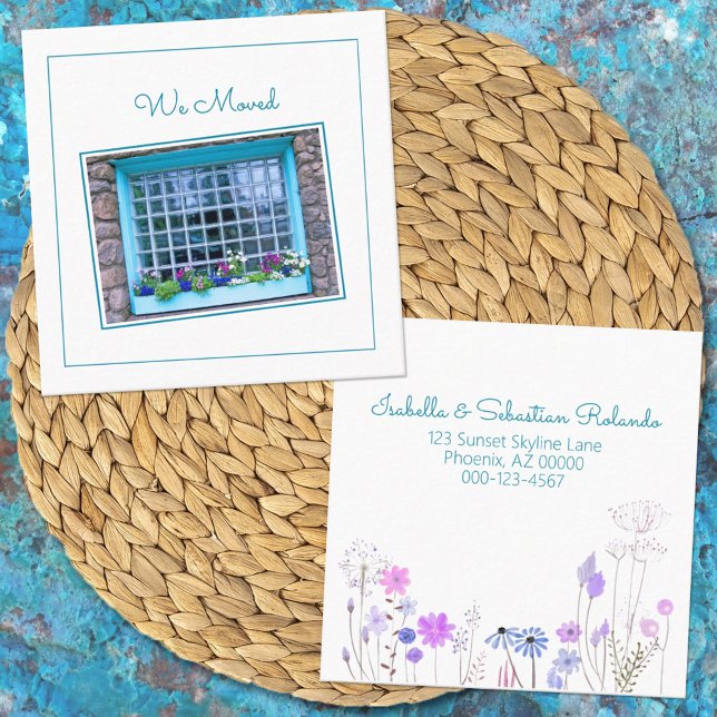 Wir bewegten Blue Window Blooming Blume Box Custom Quadratische Visitenkarte (Von Creator hochgeladen)