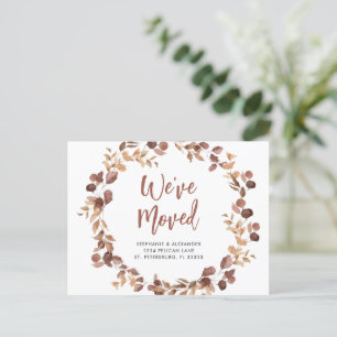 Wir bewegten Dusty Rose Eucalyptus Wreath Neue Zuh Ankündigungspostkarte