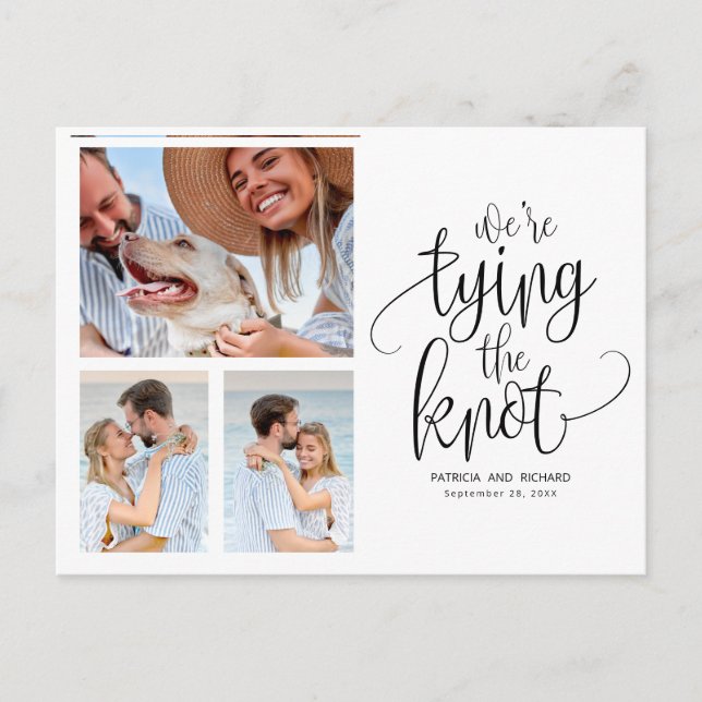 Wir binden den Knoten Save the Date einfache 3 Fot Postkarte (Vorderseite)