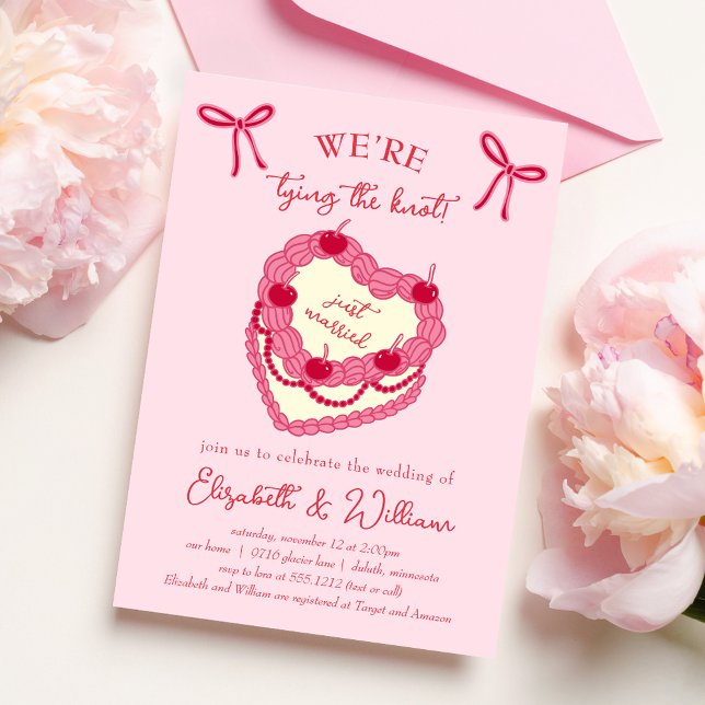Wir binden die Knot Coquette Cherry-Hochzeit Einladung (we're tying the knot wedding invitation
)