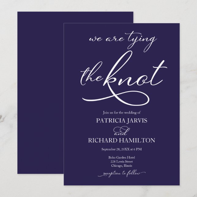 Wir binden die nicht-elegante Script-Hochzeit Einladung (Vorne/Hinten)