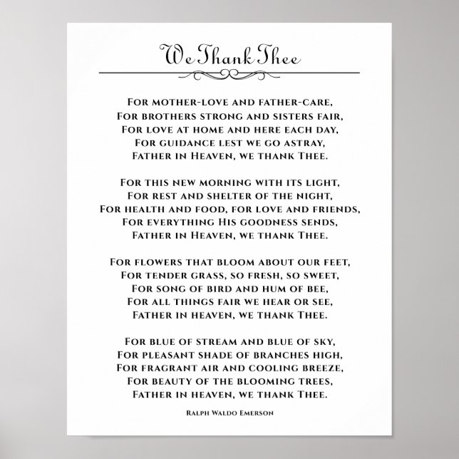 Wir danken dem Gedicht von Ralph Waldo Emerson Poster (Vorne)