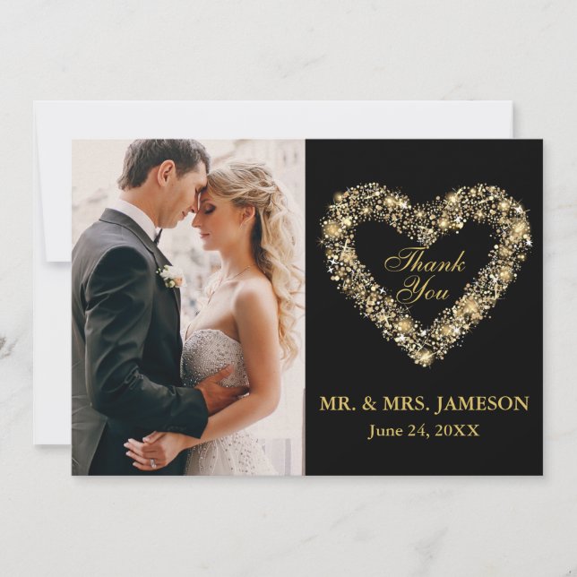 Wir danken Ihnen für die Gold Heart Foto Card Dankeskarte (Vorderseite)
