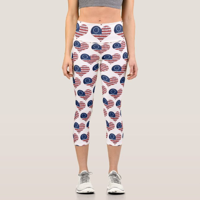 Wir, das amerikanische Flaggenherz Capri Leggings (Vorderseite)