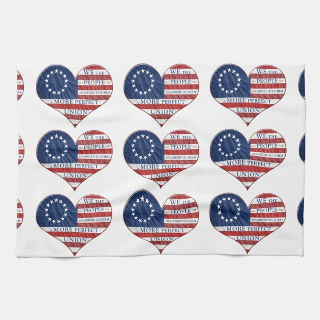 Wir, das amerikanische Flaggenherz Geschirrtuch (Horizontal)