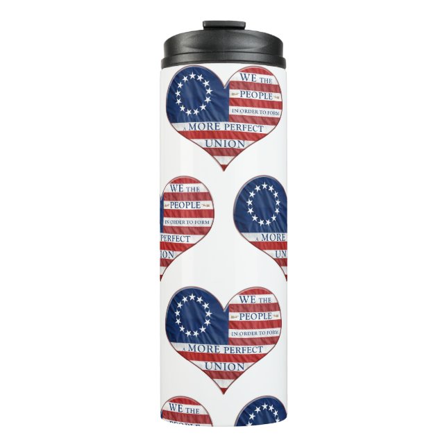 Wir, das amerikanische Flaggenherz Thermosbecher (Vorderseite)