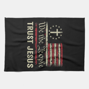 Wir, die Menschen vertrauen Jesus - die US-Flagge  Geschirrtuch