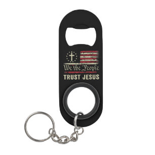 Wir, die Menschen vertrauen Jesus - die US-Flagge  Mini Flaschenöffner