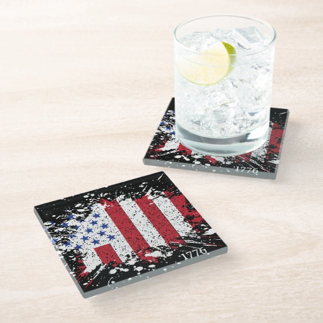 Wir, die People American Peace Flag 1776 Platsch Glasuntersetzer (Schrägansicht)