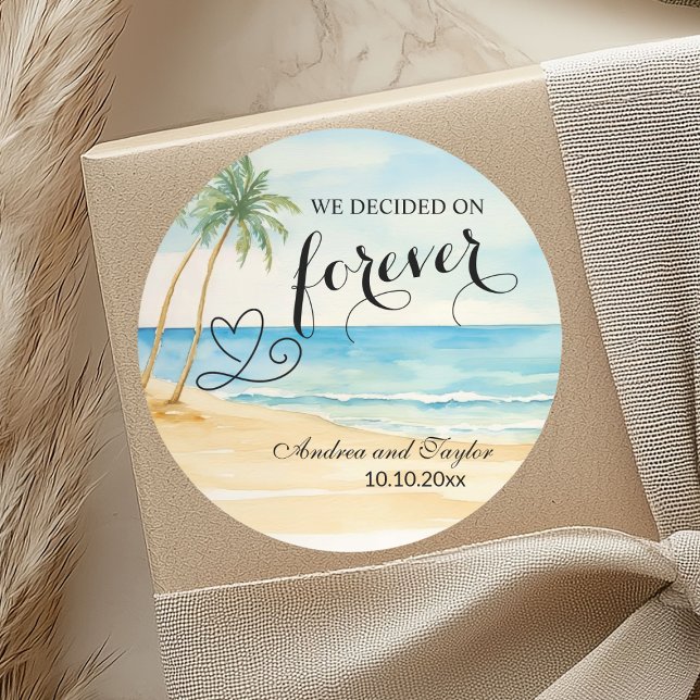 Wir entschieden uns für Forever Beach und Palmen Runder Aufkleber (Von Creator hochgeladen)