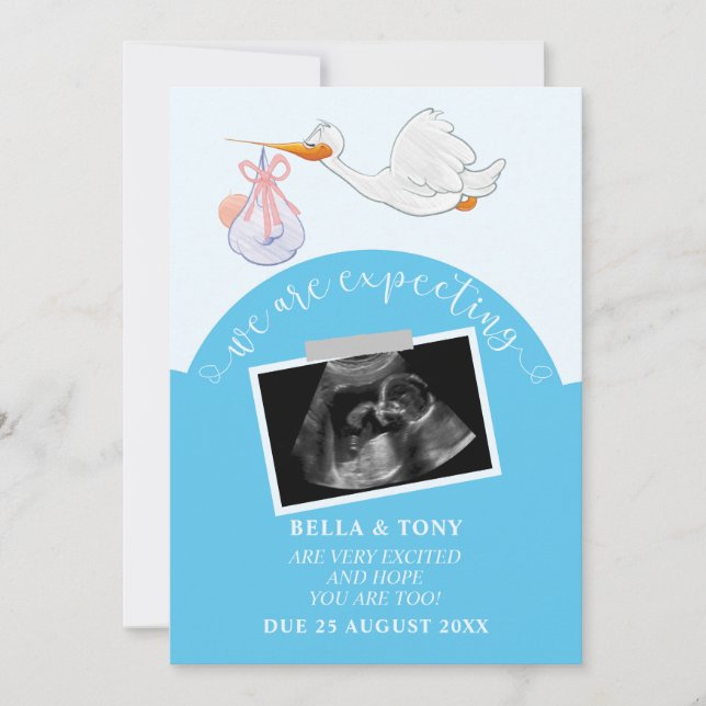 Wir erwarten die Blue Pregnancy Sonogram Card Einladung (Vorderseite)