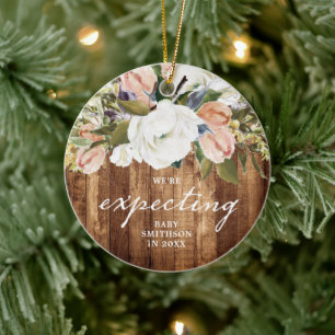 Wir erwarten Personalisierte Schwangerschaftsoffen Keramik Ornament