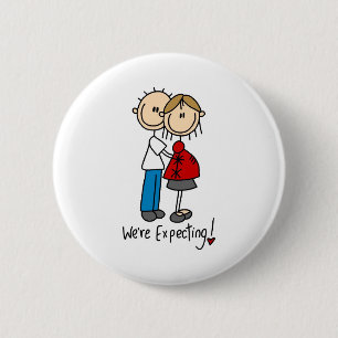 Wir erwarten! Schwangerer Strichmännchen-Knopf Button