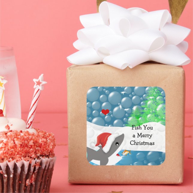 Wir fischen dir einen frohen Weihnachtshai Quadratischer Aufkleber (Party)
