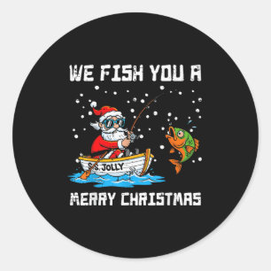 Wir fischen Euch ein frohes Weihnachtsfest Santa L Runder Aufkleber