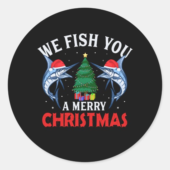 wir fischen euch ein fröhliches Weihnachtsangeln Runder Aufkleber (Vorderseite)