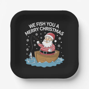 Wir fischen Ihnen ein frohes Weihnachten Fischer A Pappteller