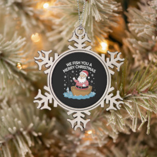 Wir fischen Ihnen ein frohes Weihnachtsfest Fische Schneeflocken Zinn-Ornament