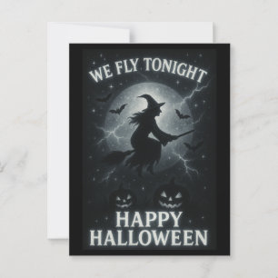 Wir fliegen heute Abend Platin/Schwarzes Halloween Postkarte